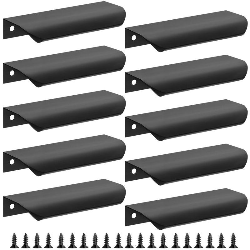 Malimali 10 Pack Black Finger Edge Pulls For Cabinets 4.72"" Drawer Pulls Kitchen Cabinet Handles Modern Aluminum Concealed Tab Pulls For Closet Door  Matte Black - Image 1