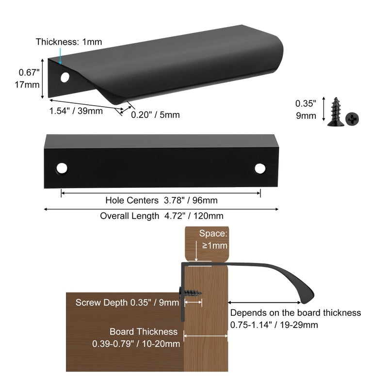 Malimali 10 Pack Black Finger Edge Pulls For Cabinets 4.72"" Drawer Pulls Kitchen Cabinet Handles Modern Aluminum Concealed Tab Pulls For Closet Door  Matte Black - Image 2