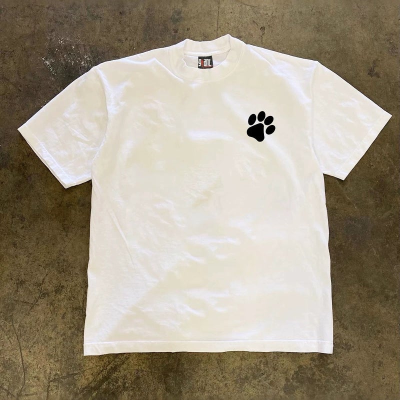 Simple Cat and Dog Paw Print Cotton T-Shirt, Loose Fit, Short Sleeve - Image 1