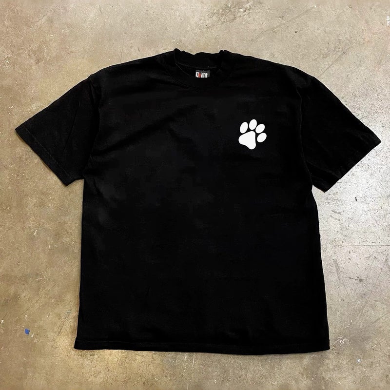 Simple Cat and Dog Paw Print Cotton T-Shirt, Loose Fit, Short Sleeve - Image 2