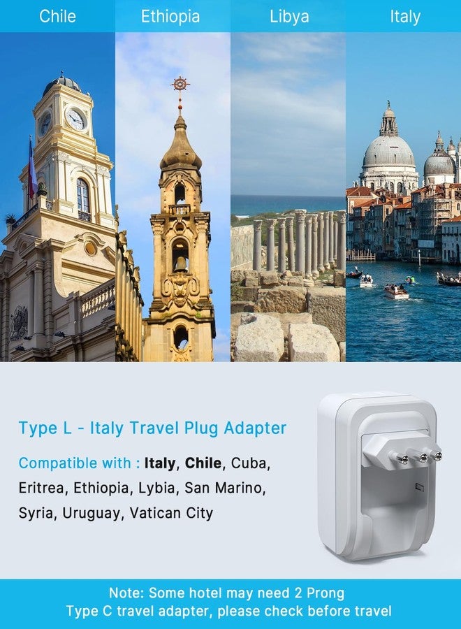 VINTAR محول سفر إيطاليا 2 حزمة، محول طاقة إيطالي قابل للطي VINTAR مع 3 منافذ USB (2 USB C) و 2 مخرج أمريكي، محول نوع L ثلاثي الشوكات مؤرض للولايات المتحدة إلى إيطاليا روما أوروغواي تشيلي - Image 3