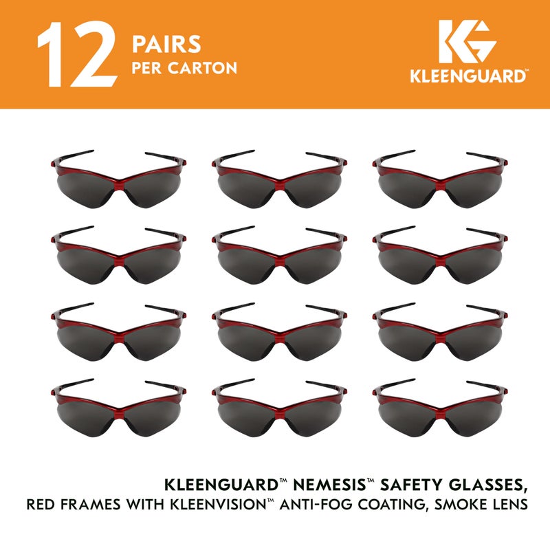 KleenGuard V30 Nemesis Safety Glasses (22611), Smoke Anti-Fog Lens, Red Frame, 12 Pairs / Case - Image 2