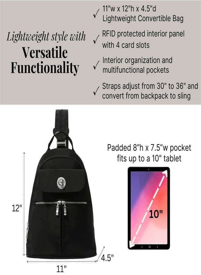 Baggallini Naples Convertible Backpack - Travel Sling Crossbody - 12" Nylon Handbag w/RFID & Padded Tablet Sleeve - Image 4