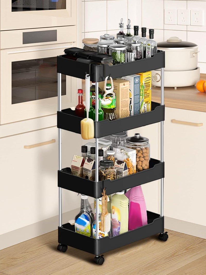 Leaffybezz Kitchen Trolley with Wheels 4 Layer Kitchen Organizer Accessories Items Storage Onion Potato Rack Vegetable Basket for Kitchen Storage Black - Image 1