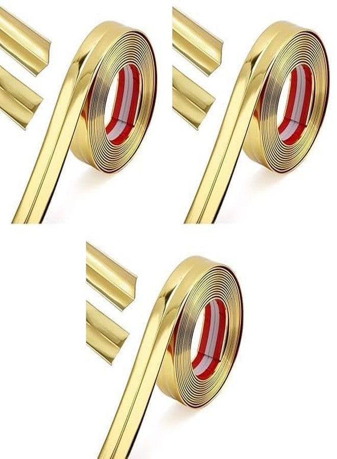 SGABANI 3 Meter Wall Molding Trim - Flexible PVC Wall Molding Trim & Corner Guards & Caulk Strip, Apply in Table Edge Door Frame Baseboard for Protection and Decoration Pack of 3 (Gold) - Image 1
