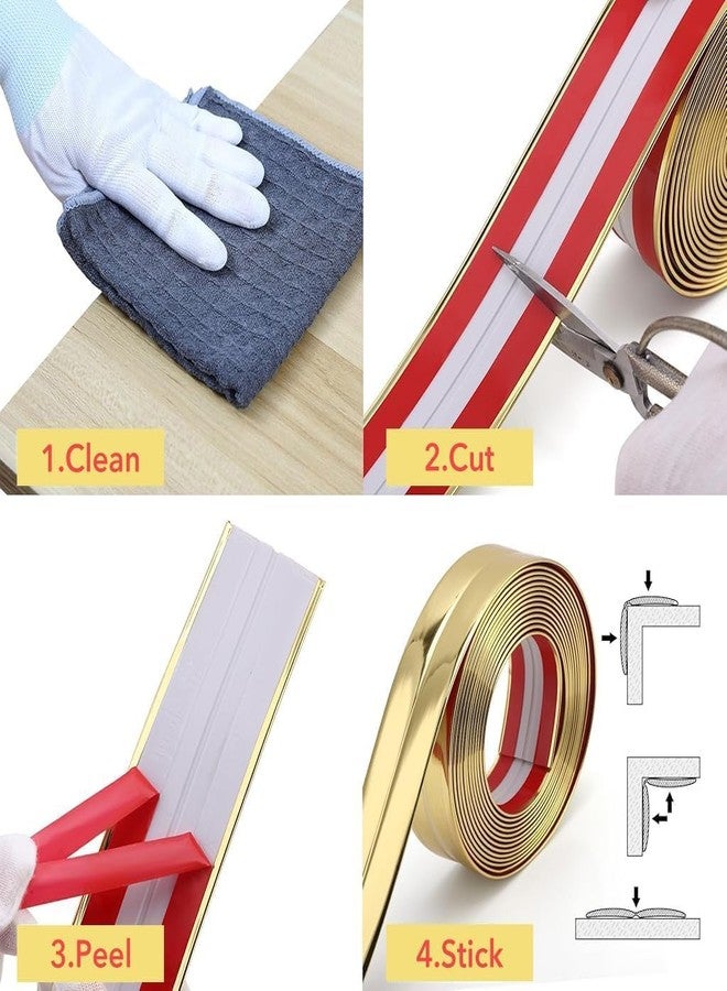 SGABANI 3 Meter Wall Molding Trim - Flexible PVC Wall Molding Trim & Corner Guards & Caulk Strip, Apply in Table Edge Door Frame Baseboard for Protection and Decoration Pack of 3 (Gold) - Image 4