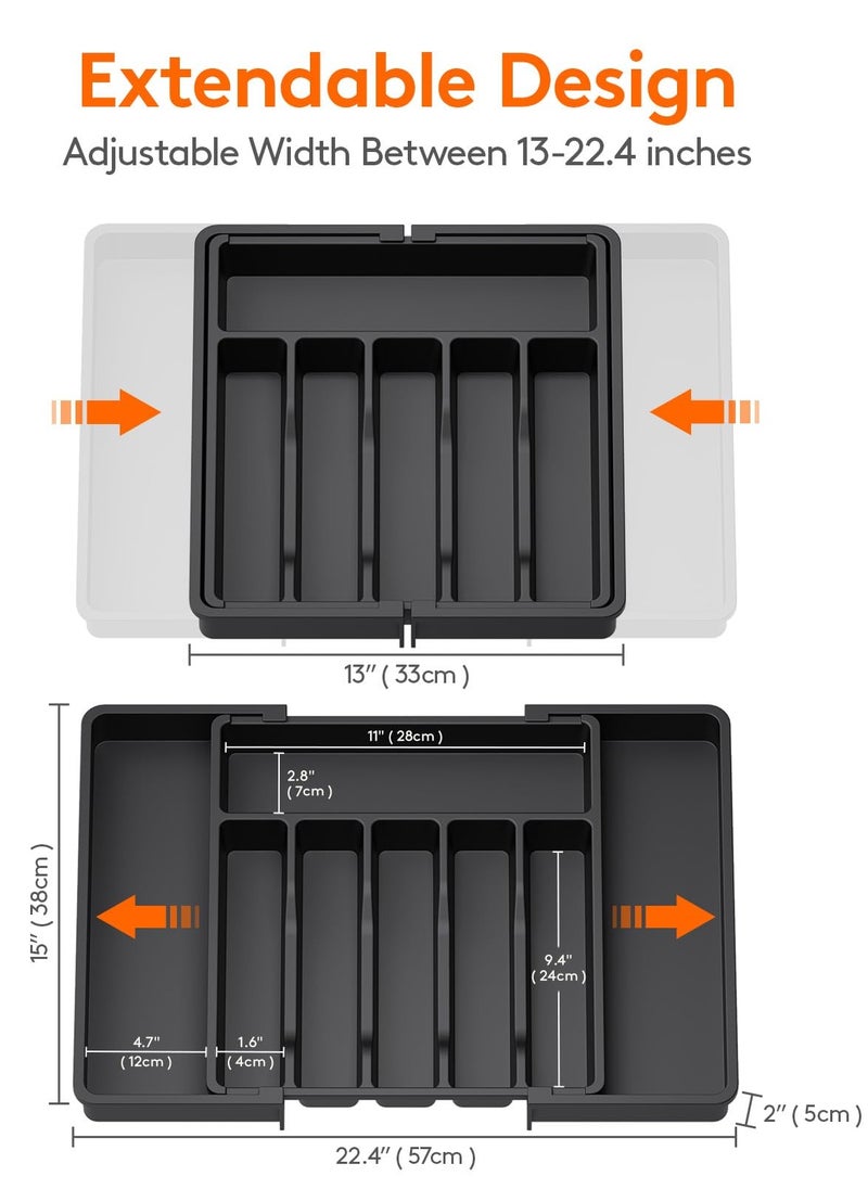 Dovva Cutlery Drawer Organiser, Large Expandable to 57cm Utensil Tray for Kitchen, Adjustable Silverware and Flatware Holder, Compact Plastic Storage for Spoons Forks Knives, Black  - Image 3