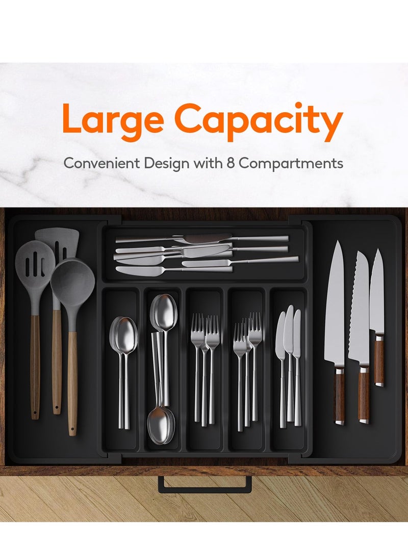 Dovva Cutlery Drawer Organiser, Large Expandable to 57cm Utensil Tray for Kitchen, Adjustable Silverware and Flatware Holder, Compact Plastic Storage for Spoons Forks Knives, Black  - Image 2