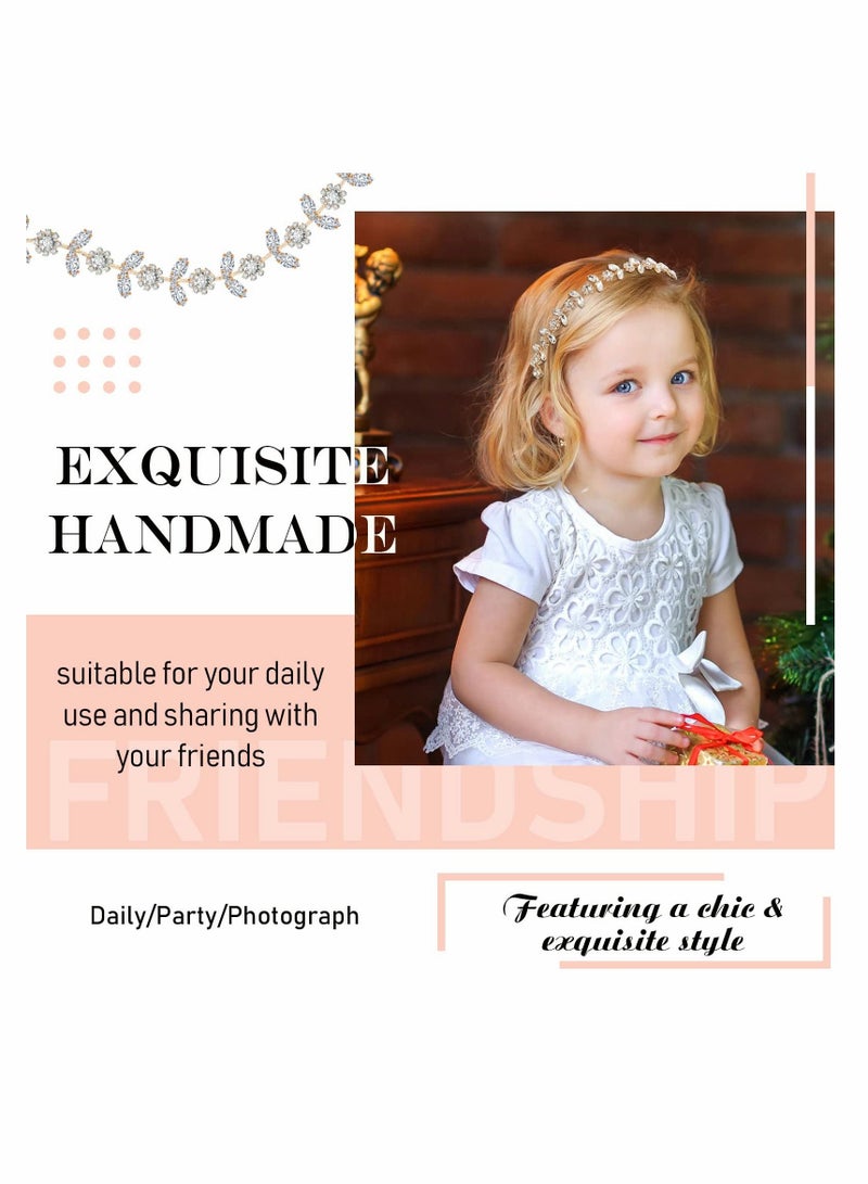 إسكدنيا Flower Girl Headbands Bridal Headband Crystal Headpieces Princess Rhinestone Leaves Hair Accessories for Girls Toddlers Teenagers Birthday Party Supplies (2 Pieces Gold) - Image 3