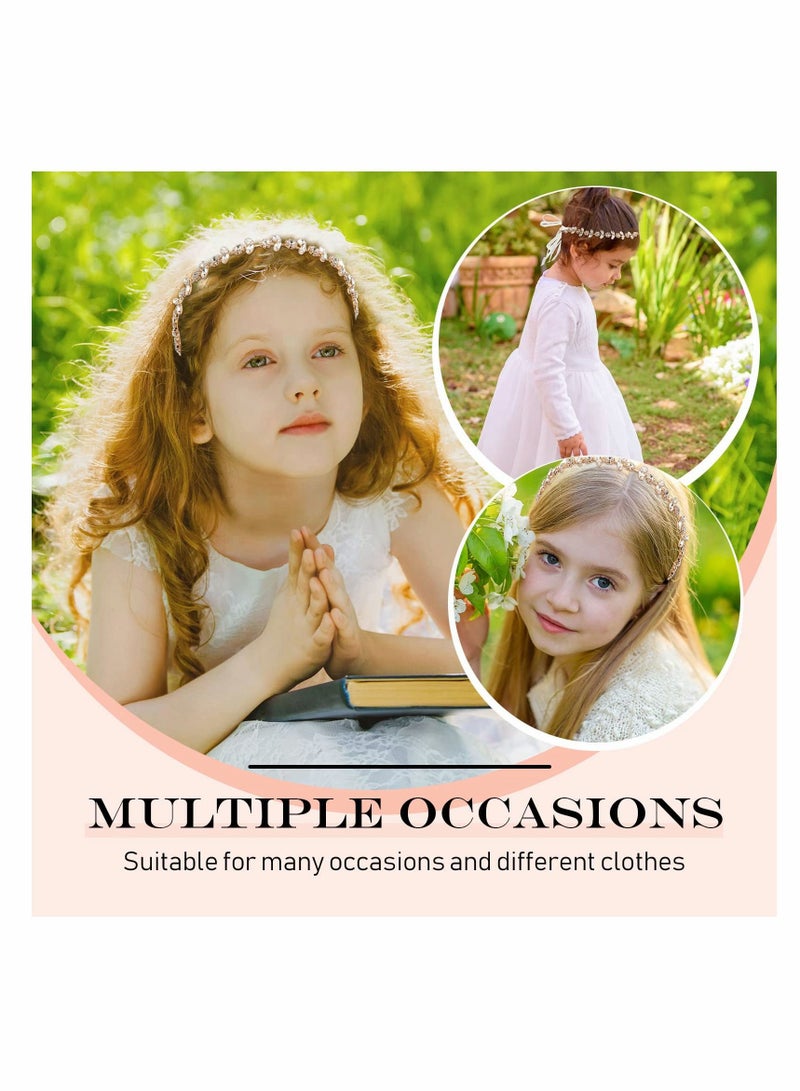 إسكدنيا Flower Girl Headbands Bridal Headband Crystal Headpieces Princess Rhinestone Leaves Hair Accessories for Girls Toddlers Teenagers Birthday Party Supplies (2 Pieces Gold) - Image 5