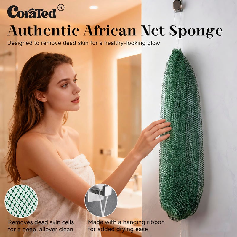 CORATED African Net Sponge Authentic, Shower Loofah Exfoliating Bath Sponge, Body Scrubber for Women and Men Daily Use Body Care, Travel Portable Bath Accessories Spa Gifts - Image 2