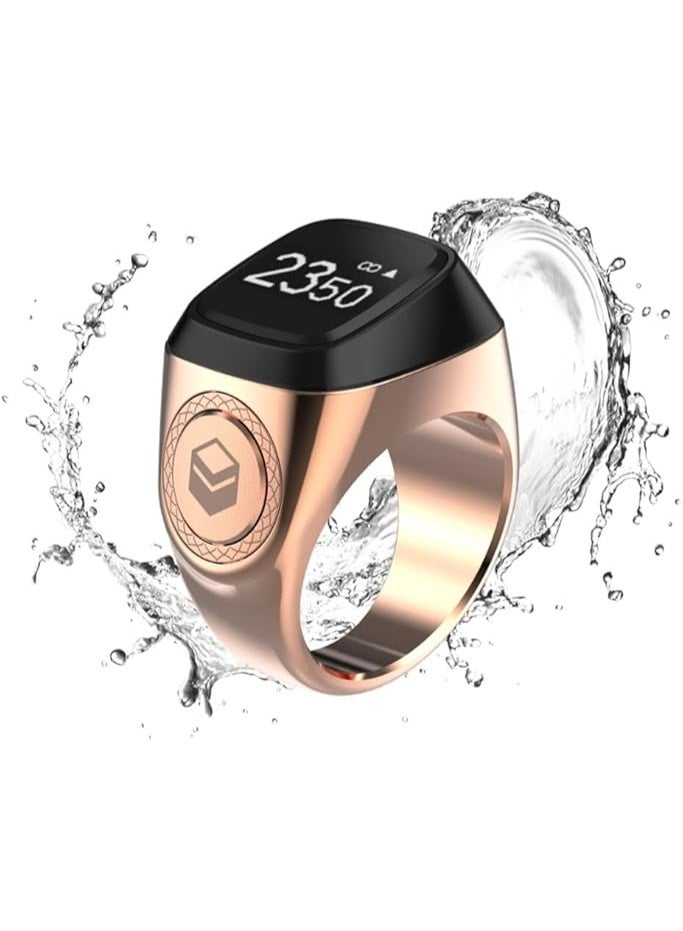 Smart Digital Tasbeeh Ring – Islamic Prayer Reminder with Prayer Time Alerts and OLED Screen for Dhikr and Tasbeeh – Waterproof Smart Ring (Metal 20 mm, Rose Gold) - Image 1
