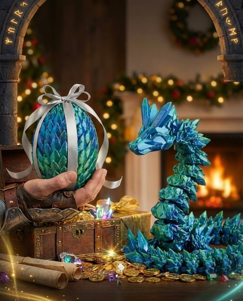 Tangting phoenix Easter Basket Stuffer 3D Printed Dragon Egg that Hatches Poseable BlueGreen Dragon Reusable Treasure Chest Fidget Gift for Kids 310 Collectors Fantasy Lovers BlueGreen - Image 3