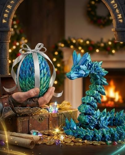 Tangting phoenix Easter Basket Stuffer 3D Printed Dragon Egg that Hatches Poseable BlueGreen Dragon Reusable Treasure Chest Fidget Gift for Kids 310 Collectors Fantasy Lovers BlueGreen - Image 1