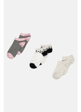 XOXO Kids Girl 3 Pairs Stripe Ankle Socks, Multicolor  - Image 1