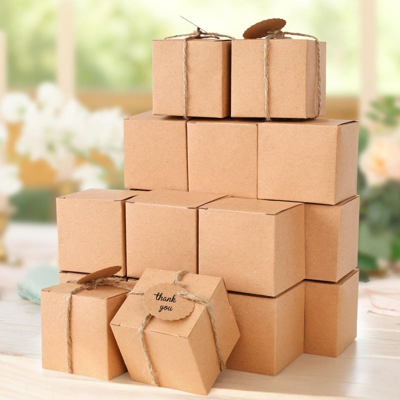 VGOODALL 50PCS Small Gift Boxes 2 x 2 x 2 inches Mini Party Favor Boxes with Blank Tags for Wedding Bridal Shower Birthday Party DIY