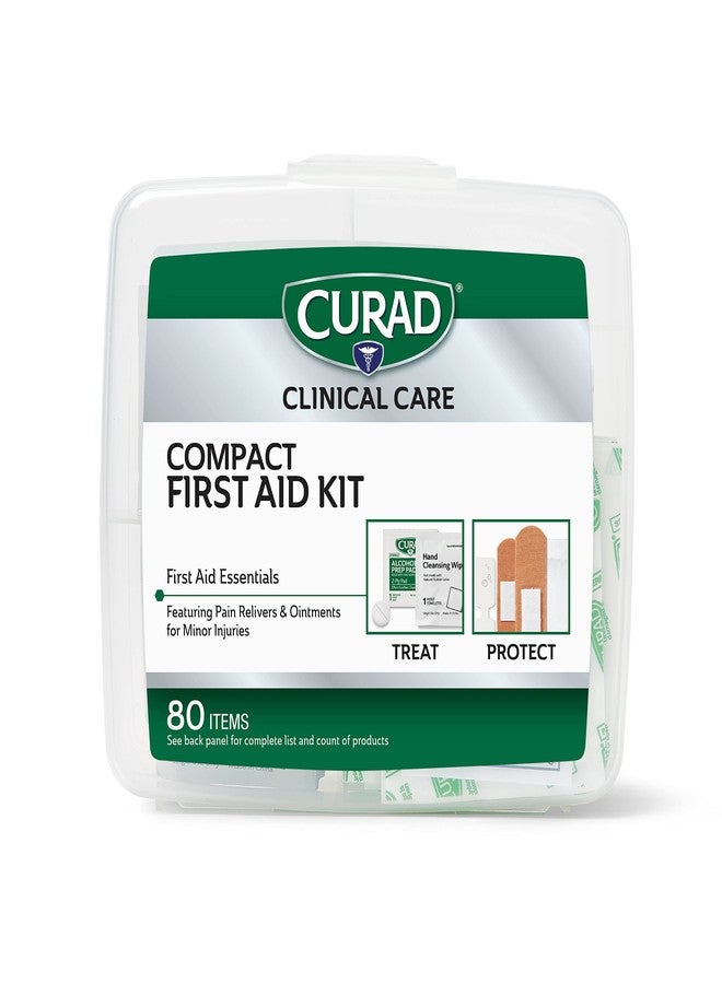 Curad Compact First Aid Kit with Over-The-Counter Medicine, Flex-Fabric and Butterfly Bandages, Antibiotic Ointment, Cleansing Towelettes, Alcohol Prep Pads, Acetaminophen, Carry Case, 80 Count - Image 1