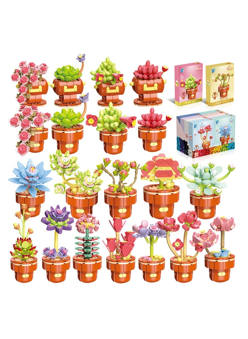 DIY Mini Flower Pot Plant Building Block Toys, Colorful and Cute Small Bonsai Plant Basket, Creative Plant Series Home Office Decoration Desktop Accessories Birthday Gift(Peach Rose 163pcs)  - Image 2