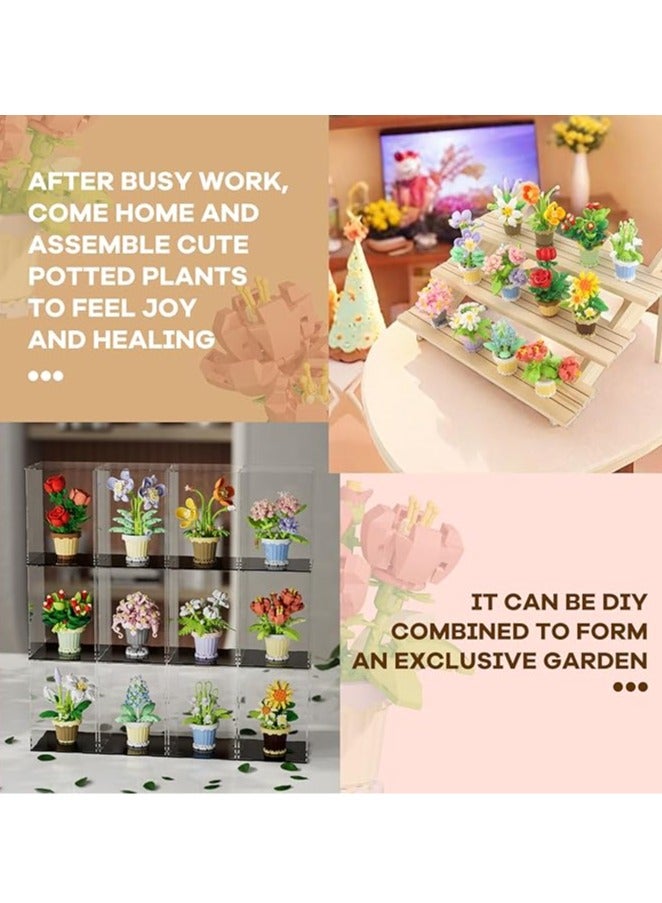 DIY Mini Flower Pot Plant Building Block Toys, Colorful and Cute Small Bonsai Plant Basket, Creative Plant Series Home Office Decoration Desktop Accessories Birthday Gift(Peach Rose 163pcs)  - Image 3