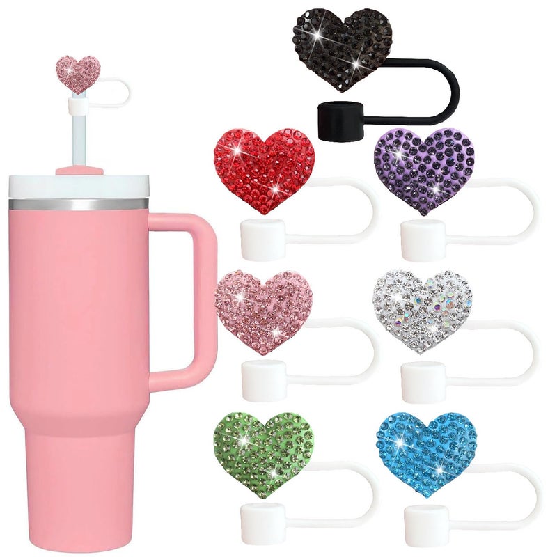 Wentoenapp Bling Hearts Straw Covers Cap for Stanley Cup, Bling Diamond Rhinestone, 10mm Silicone Toppers, Straw Topper Compatible for Stanley 30&40 Oz Tumbler with Handle, Reusable Straws (Silver) - Image 3
