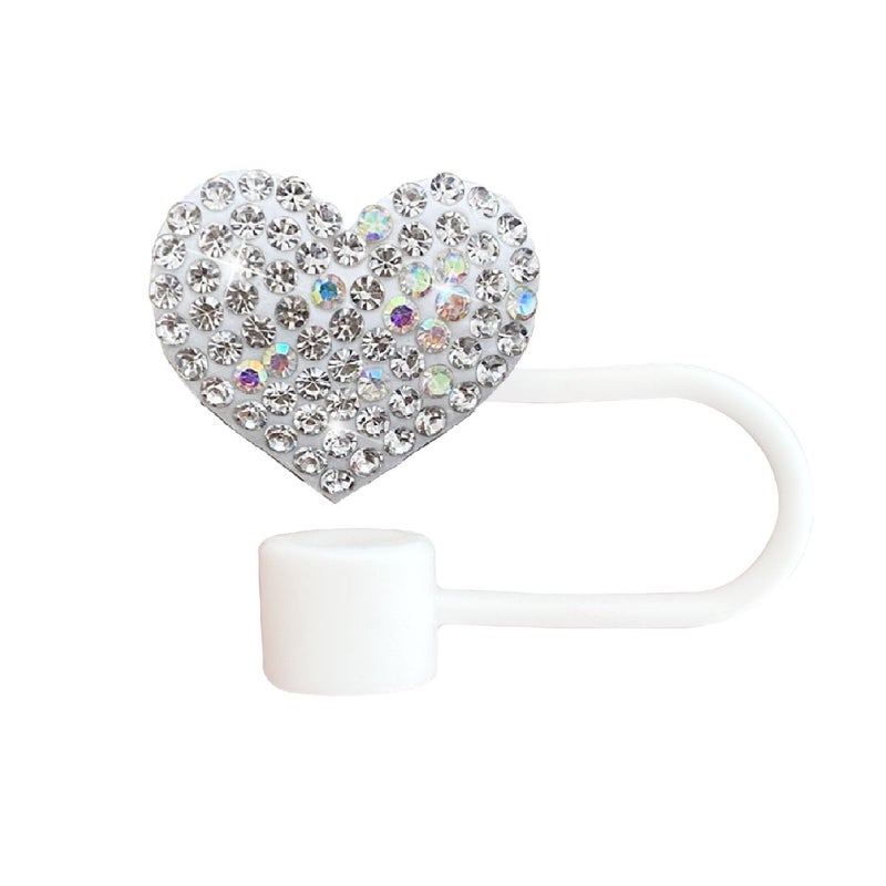 Wentoenapp Bling Hearts Straw Covers Cap for Stanley Cup, Bling Diamond Rhinestone, 10mm Silicone Toppers, Straw Topper Compatible for Stanley 30&40 Oz Tumbler with Handle, Reusable Straws (Silver) - Image 2