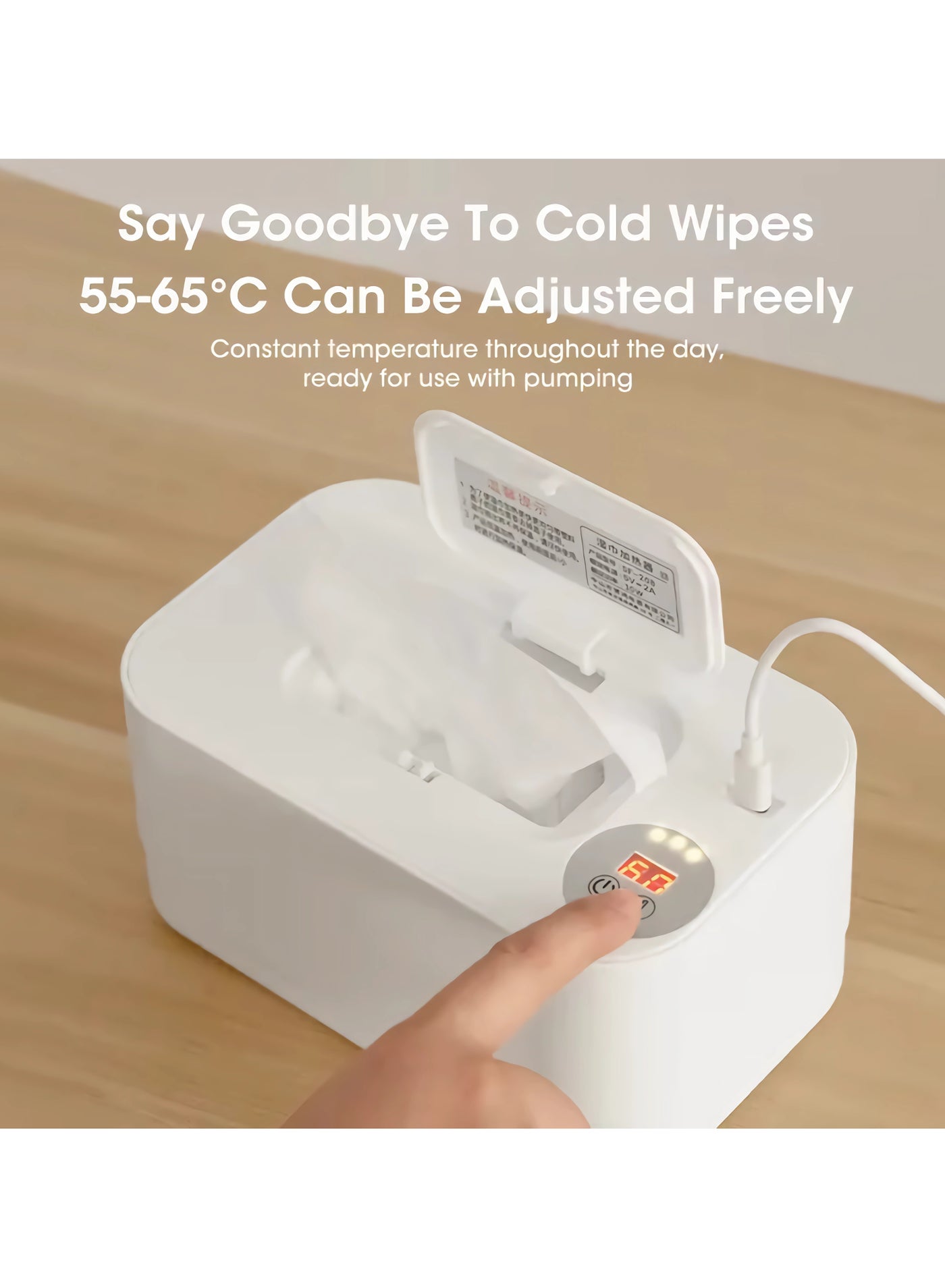 Baby Wipe Warmer with LED Temperature Display & Night Light, USB Powered with Smart Thermostat Temperature Control Button, Portable Wet Wipes Dispenser for Baby Wipes & Tissues, Smart Thermostat, Silent & Moisturizing, Heat Preservation, Large Capacity for Home & Travel, White with Smart Mode
