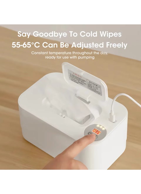Baby Wipe Warmer with LED Temperature Display & Night Light, USB Powered with Smart Thermostat Temperature Control Button, Portable Wet Wipes Dispenser for Baby Wipes & Tissues, Smart Thermostat,  Silent & Moisturizing, Heat Preservation, Large Capacity for Home & Travel, White with Smart Mode