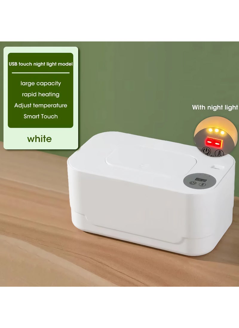 unikbebe - Baby Wipe Warmer with LED Temperature Display & Night Light, USB Powered with Smart Thermostat Temperature Control Button, Portable Wet Wipes Dispenser for Baby Wipes & Tissues, Smart Thermostat,  Silent & Moisturizing, Heat Preservation, Large Capacity for Home & Travel, White with Smart Mode - Image 1
