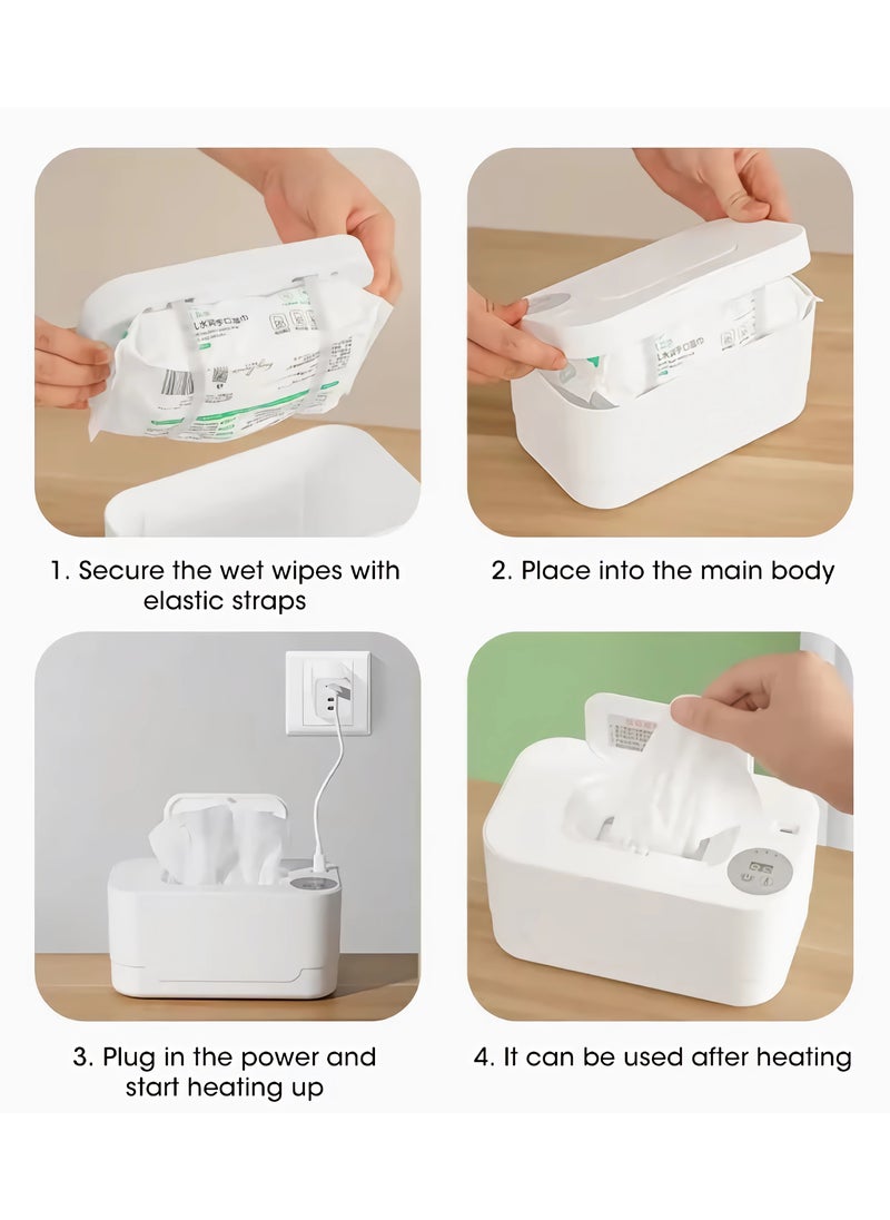 unikbebe - Baby Wipe Warmer with LED Temperature Display & Night Light, USB Powered with Smart Thermostat Temperature Control Button, Portable Wet Wipes Dispenser for Baby Wipes & Tissues, Smart Thermostat,  Silent & Moisturizing, Heat Preservation, Large Capacity for Home & Travel, White with Smart Mode - Image 1