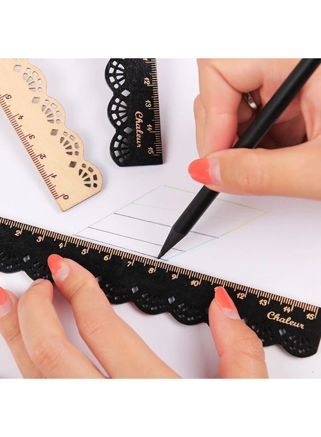 2pcs Brown Lace Edged Wooden Rulers 12 Inch Scalloped Design for Sewing Crafts Office Precision Marked - Image 1