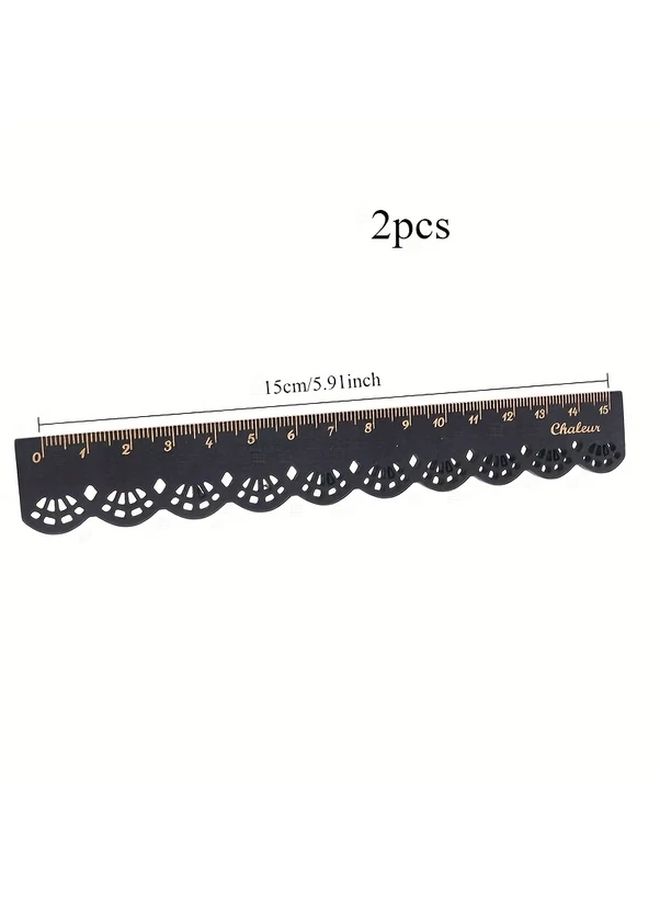 2pcs Brown Lace Edged Wooden Rulers 12 Inch Scalloped Design for Sewing Crafts Office Precision Marked - Image 2