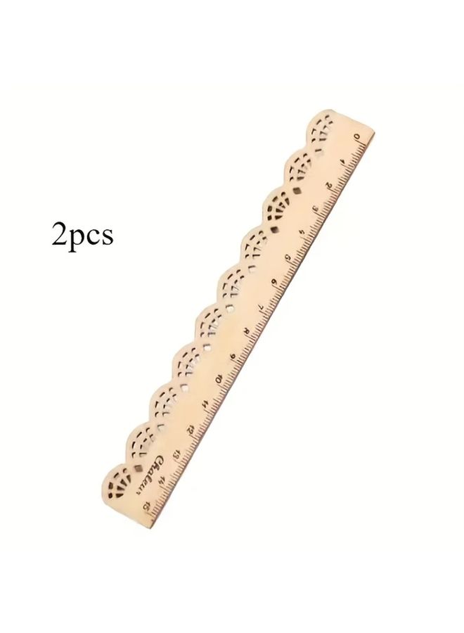 2pcs Brown Lace Edged Wooden Rulers 12 Inch Scalloped Design for Sewing Crafts Office Precision Marked - Image 4