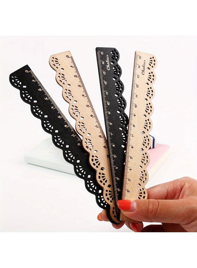 2pcs Brown Lace Edged Wooden Rulers 12 Inch Scalloped Design for Sewing Crafts Office Precision Marked - Image 3