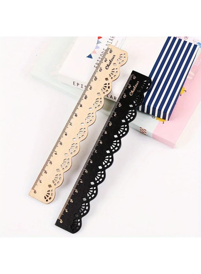 2pcs Brown Lace Edged Wooden Rulers 12 Inch Scalloped Design for Sewing Crafts Office Precision Marked - Image 5