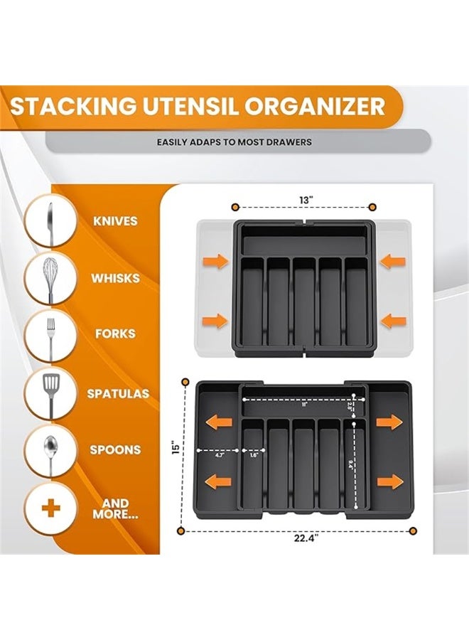 HomKawt Silverware Drawer Organizer,Expandable Utensil Tray Cutlery Tray for Kitchen,Kitchen Tableware Storage Box Adjustable Flatware and Cutlery Holder, Compact Plastic Storage for Spoons Forks Knives - Image 5