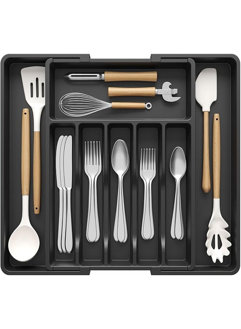 HomKawt Silverware Drawer Organizer,Expandable Utensil Tray Cutlery Tray for Kitchen,Kitchen Tableware Storage Box Adjustable Flatware and Cutlery Holder, Compact Plastic Storage for Spoons Forks Knives - Image 1