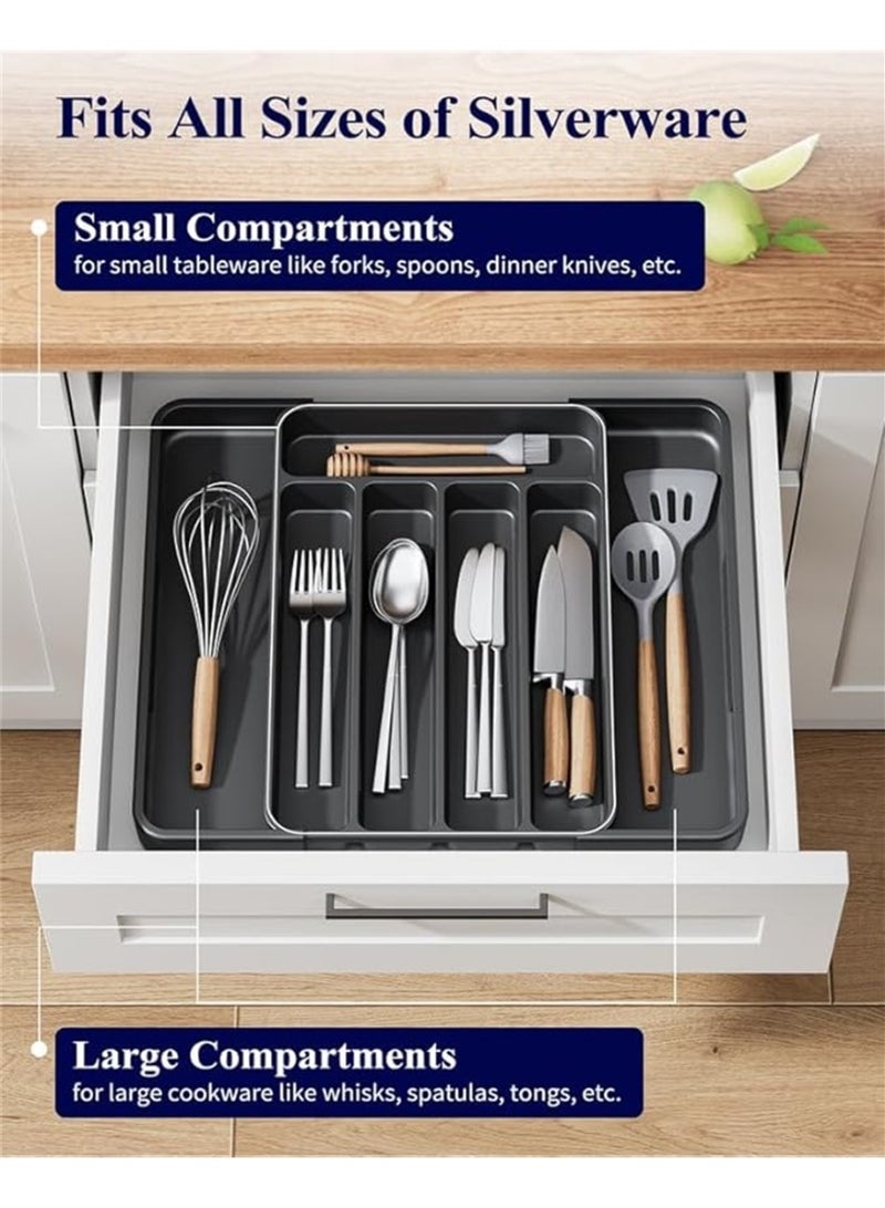 HomKawt Silverware Drawer Organizer,Expandable Utensil Tray Cutlery Tray for Kitchen,Kitchen Tableware Storage Box Adjustable Flatware and Cutlery Holder, Compact Plastic Storage for Spoons Forks Knives - Image 3