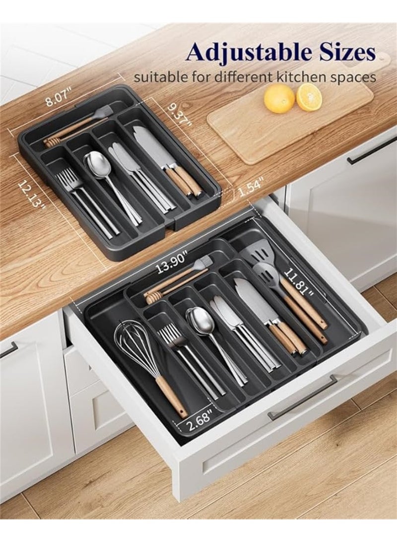 HomKawt Silverware Drawer Organizer,Expandable Utensil Tray Cutlery Tray for Kitchen,Kitchen Tableware Storage Box Adjustable Flatware and Cutlery Holder, Compact Plastic Storage for Spoons Forks Knives - Image 2