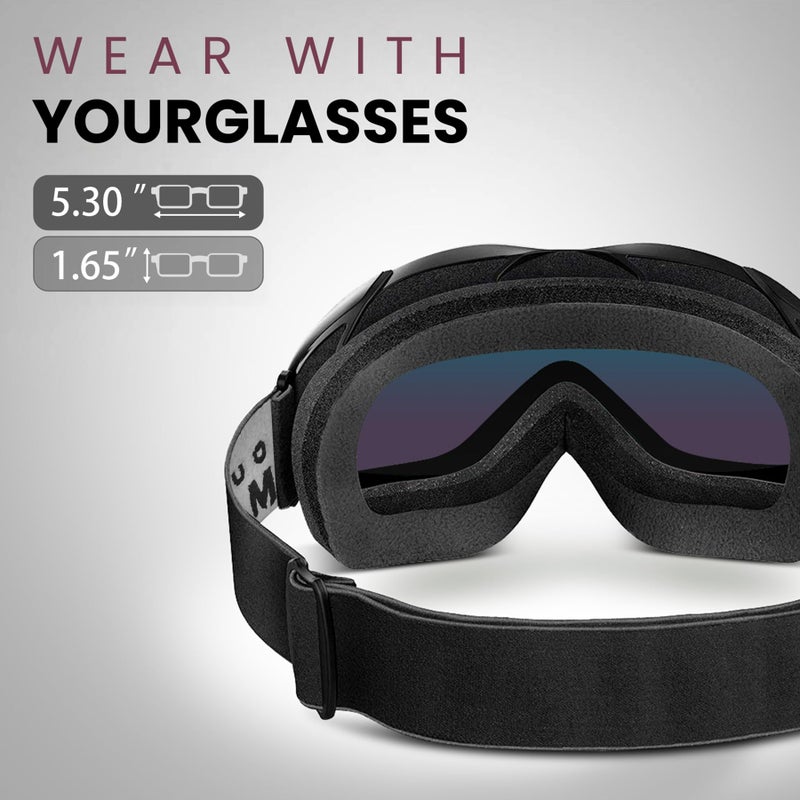 OutdoorMaster OTG Ski Goggles - Over Glasses Ski/Snowboard Goggles for Men, Women & Youth - 100% UV Protection (Black Frame + VLT 15% Grey Lens with REVO Red) - Image 2