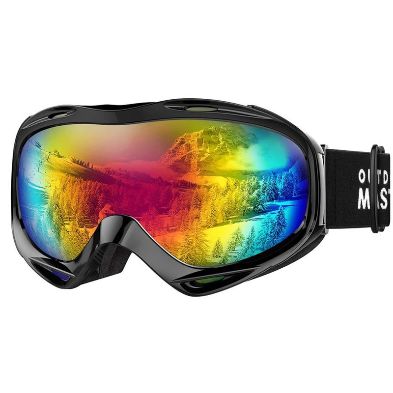 OutdoorMaster OTG Ski Goggles - Over Glasses Ski/Snowboard Goggles for Men, Women & Youth - 100% UV Protection (Black Frame + VLT 15% Grey Lens with REVO Red) - Image 1