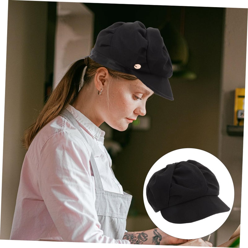 Womens Octagonal Beret Hat Warm Winter Cap Minimalist Black - Image 5
