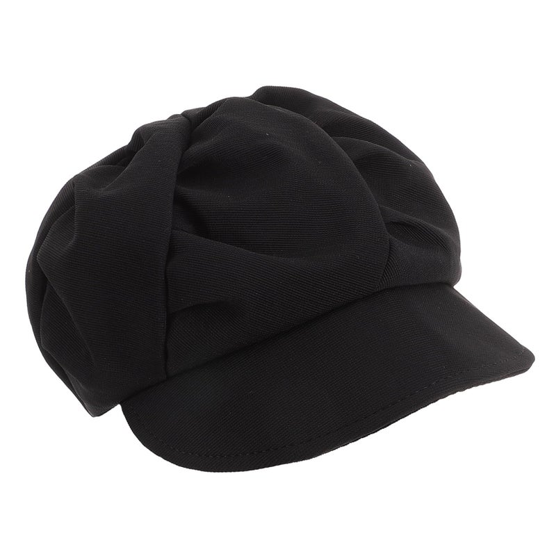 Womens Octagonal Beret Hat Warm Winter Cap Minimalist Black - Image 2