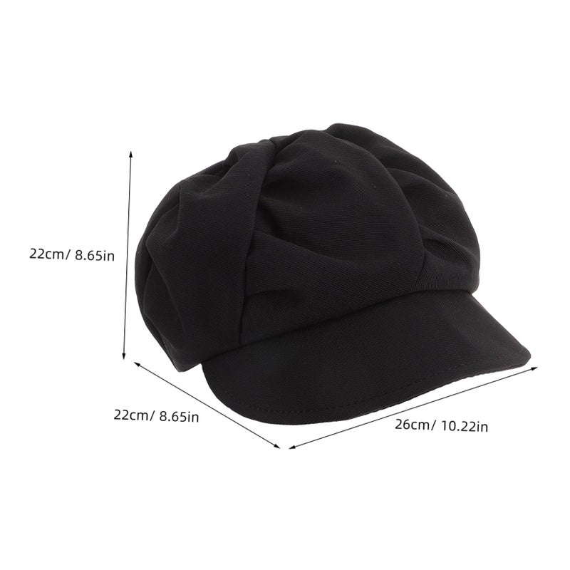 Womens Octagonal Beret Hat Warm Winter Cap Minimalist Black - Image 3