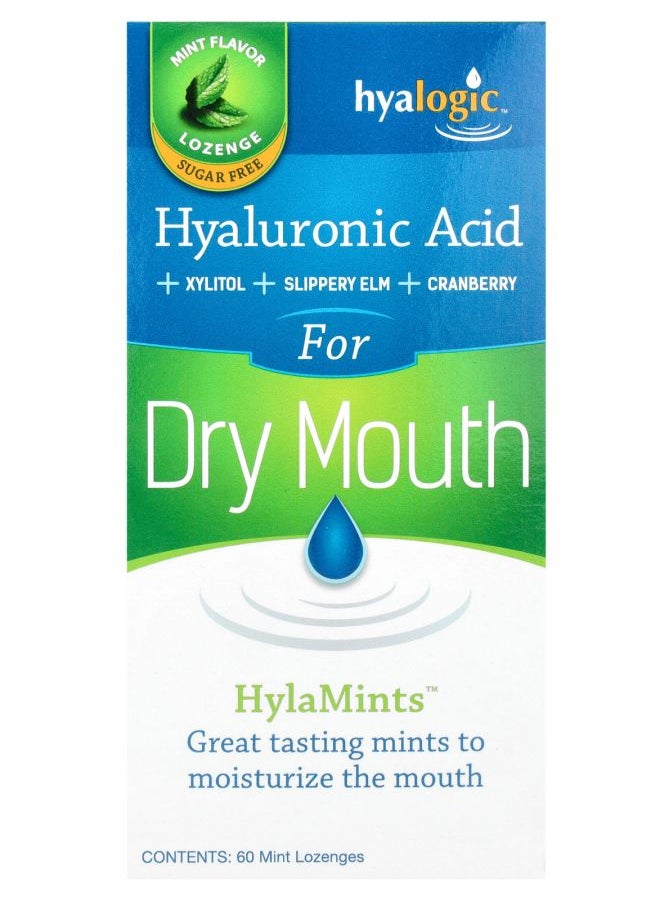 Hyalogic HylaMints Hyaluronic Acid + Xylitol + Slippery Elm + Cranberry Mint 60 Lozenges 