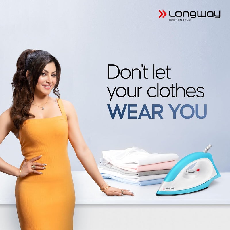 LONGWAY مكواة كود خفيفة الوزن غير لاصقة مطلية بتفلون، مكواة كهربائية للملابس (1100 واط، زرقاء) - Image 2