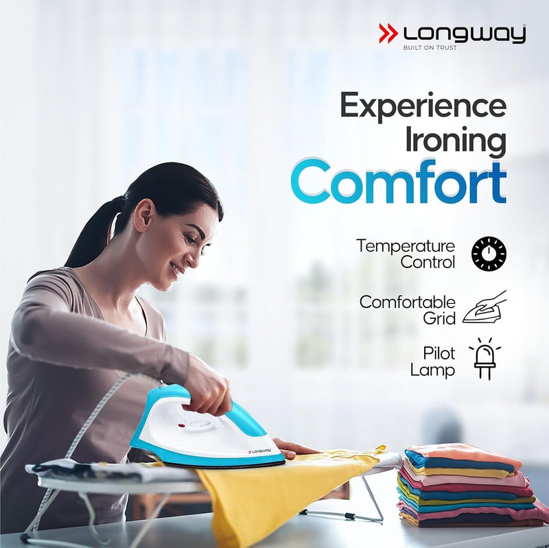 LONGWAY مكواة كود خفيفة الوزن غير لاصقة مطلية بتفلون، مكواة كهربائية للملابس (1100 واط، زرقاء) - Image 5