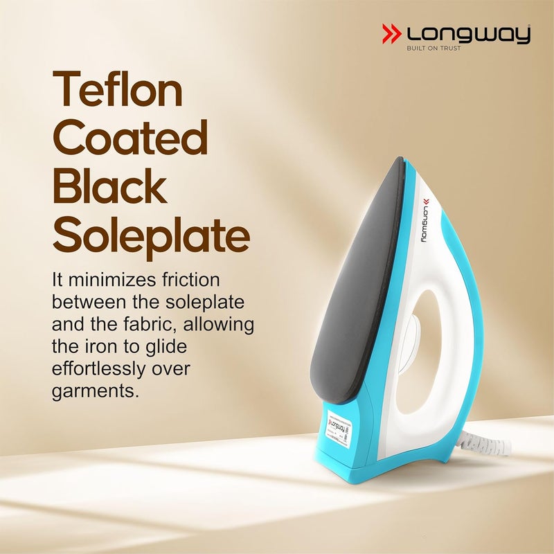 LONGWAY مكواة كود خفيفة الوزن غير لاصقة مطلية بتفلون، مكواة كهربائية للملابس (1100 واط، زرقاء) - Image 4