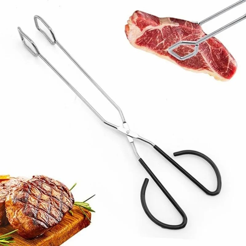 Long-Handled Stainless Steel Tongs 41.7cm Black - Soft Non-Slip Ergonomic Grip Burn-Proof Food-Grade Tongs for Home Cooking Barbecue Party Serving - Image 2