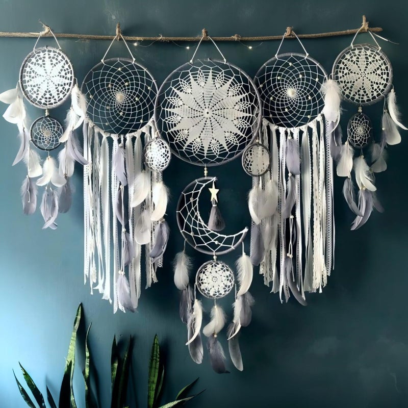 Thavgaf Dream Catcher Wall Decor,Large Boho Dream Catcher with Luxurious Feathers & Beads, Handmade Wall Hanging for Bedroom,Living Room, Gift Ready for Girls & Adults (Gray) - Image 1