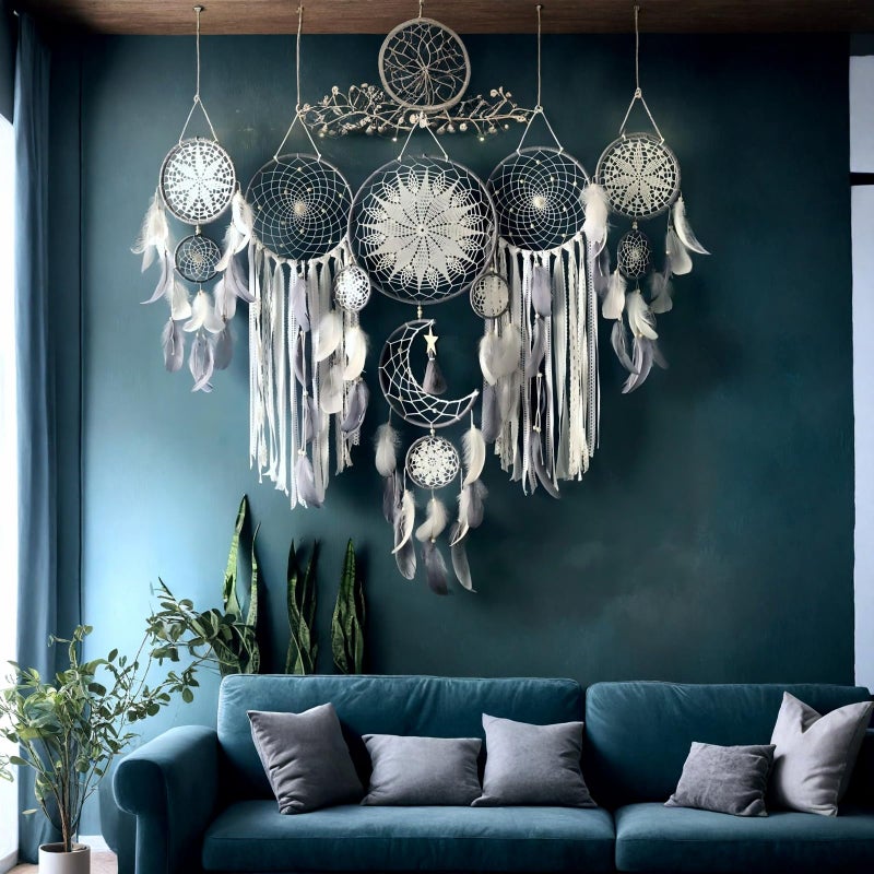 Thavgaf Dream Catcher Wall Decor,Large Boho Dream Catcher with Luxurious Feathers & Beads, Handmade Wall Hanging for Bedroom,Living Room, Gift Ready for Girls & Adults (Gray) - Image 2